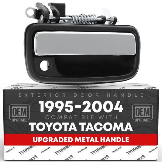 Exterior Front Passenger Door Handle Replacement, Upgraded Metal & Plastic Housing - Compatible with 1995-2004 Toyota Tacoma - Chrome Handle, Black Housing w/ Keyhole - OEM 69210-35030