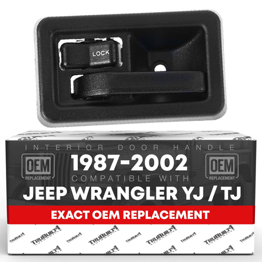 TRUBUILT1 AUTOMOTIVE Interior Front/Rear Driver Door Handle Replacement - Compatible with 1987-1996 Jeep Wrangler YJ, 1997-2002 Wrangler TJ - Textured Black, Plastic - OEM 55176477AB, 55029579, 79540