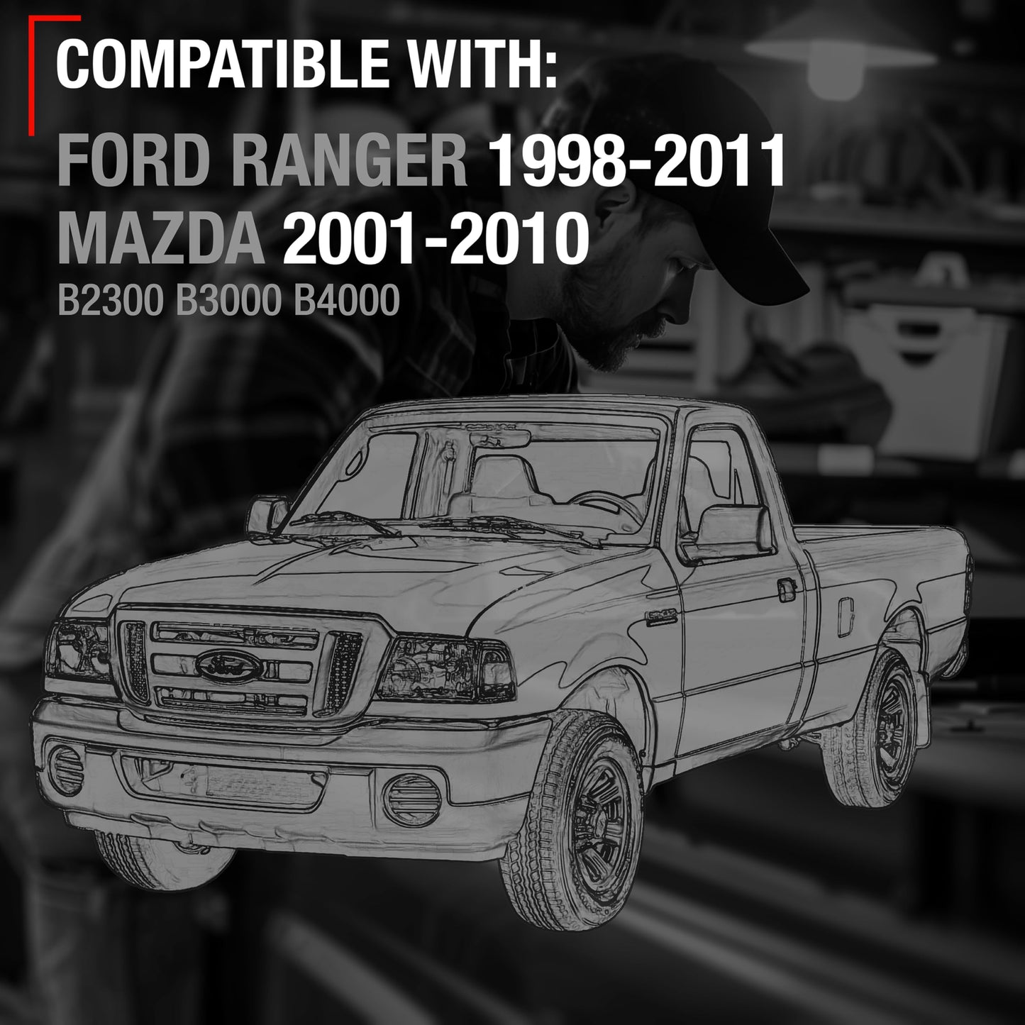 Exterior Front Driver & Passenger Door Handle Set - Compatible with 2001-2011 Ford Ranger; 01-10 Mazda B2300, 01-10 Mazda B3000, 01-10 Mazda B4000 - Black, Metal - OEM 2L5Z-1022404-BAA, 90691