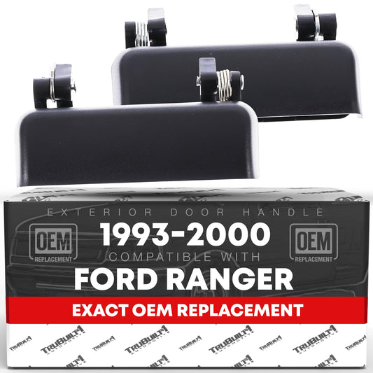 Exterior Front Driver & Passenger Door Handle Set - Compatible with 1993-2000 Ford Ranger (USA Type) - Textured Black, Plastic - OEM F37Z-1022405-A, ZZM0-59-420, F37Z-1022404-A, ZZM0-58-420