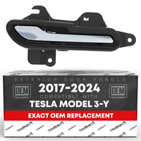 Exterior Door Handle, Front/Rear Right Passenger Side - Compatible with 2017-2022 Tesla Model 3, 2020-2023 Model Y - Painted Silver, Plastic - OEM 1081832-00-J, 1528115-00-B, 15758