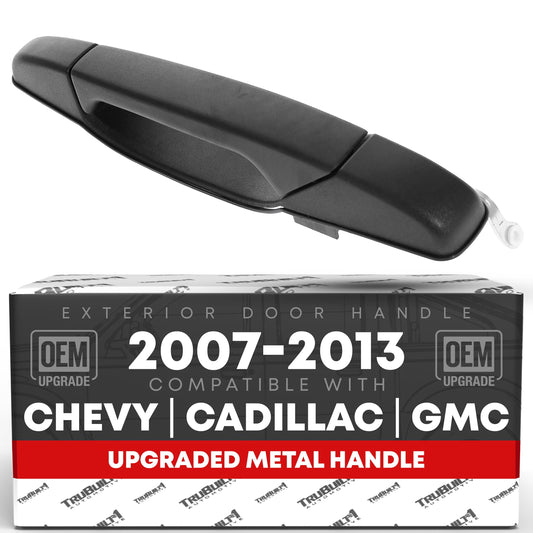 Exterior Door Handle Metal, Rear Left - Compatible with 2007-2013 Chevrolet Silverado, Avalanche, Suburban, Tahoe; 07-13 GMC Sierra, Yukon; 07-14 Cadillac Escalade - Textured Black - OEM 15757230