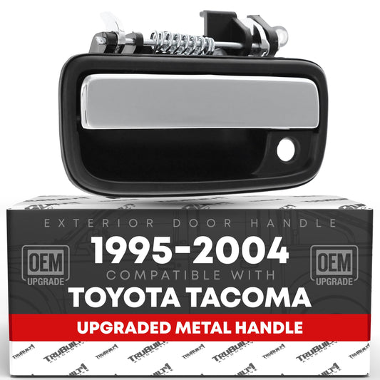 Exterior Front Driver Door Handle Replacement, Upgraded Metal & Plastic Housing - Compatible with 1995-2004 Toyota Tacoma - Chrome Handle, Black Housing w/ Keyhole - OEM69220-35030