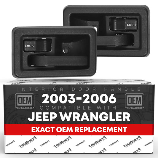 TRUBUILT1 AUTOMOTIVE Interior Front Driver & Passenger Door Handles Set - Compatible with 2003-2006 Jeep Wrangler - Textured Black, Plastic - OEM 55176476AC, 55176477AC, 15740, 15714