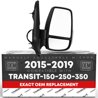 Ford Transit-150 Right Passenger Side Mirror Replacement - Short Arm, Manual Folding, Textured Black Cover - Passenger Side Mirror