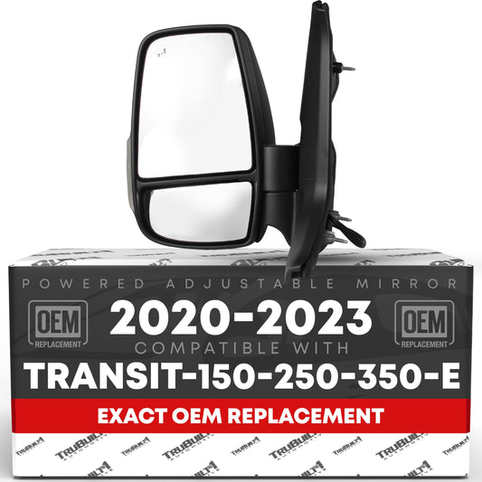 Ford Transit-150, 250, 350, E-Transit Driver Side Mirror Replacement - Short Arm, Heated, Blinker, Blind Spot, Powered Foldable, Flat Glass - Driver Side Mirror