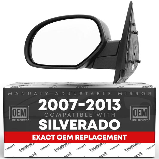 Chevy Silverado, GMC Sierra Driver Side Mirror Replacement - Manual, Textured Black - Driver Side Mirror