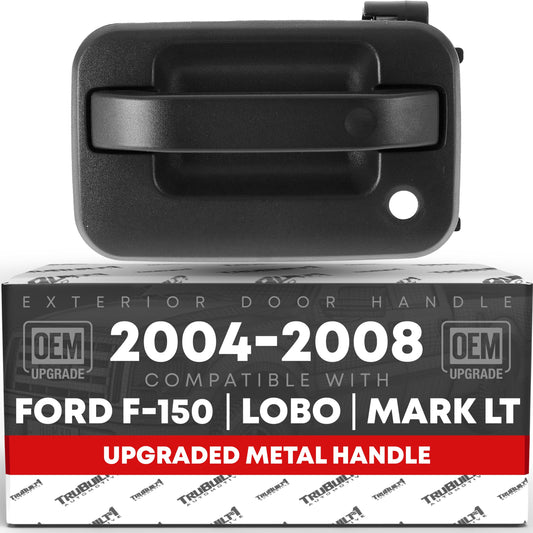 Exterior Front Driver Door Handle, Upgraded Metal - Compatible with 2004-2014 Ford F-150, 04-14 Ford Lobo, 04-14 Lincoln Mark LT - Textured Black w/ Keyhole - OEM 9L3Z-1522405-BA-MT, 97674