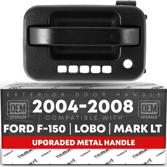 Exterior Front Driver Door Handle, Upgraded Metal - Compatible with 2004-2008 Ford F-150; 04-08 Lincoln Mark LT - Textured Black w/ Keyhole - OEM 4L3Z-1522405-CAA-MT, 6L3Z1522405AB, 8L3Z1522405AA