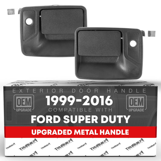 Exterior Front Driver & Passenger Door Handle, Upgraded Metal - Compatible with 1999-2016 Ford F-250 F-350 F-450 F-550 F-650 Super Duty; 00-05 Excursion - Textured Black - OEM 7C3Z-2522405-Metal