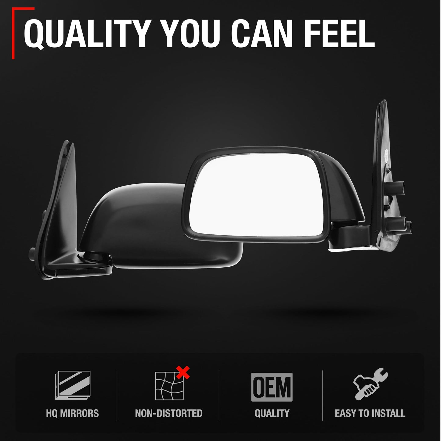 Toyota Tacoma Power Door Mirror, Left Driver Side Mirror - Manual Folding, Flat Glass - Textured Black Cover - Driver Side Mirror