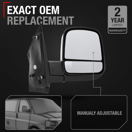 Chevrolet Express, GMC Savana Power Door Mirror, Right Passenger Side - Manual Folding, Dual Glass, Textured Black - Passenger Side Mirror