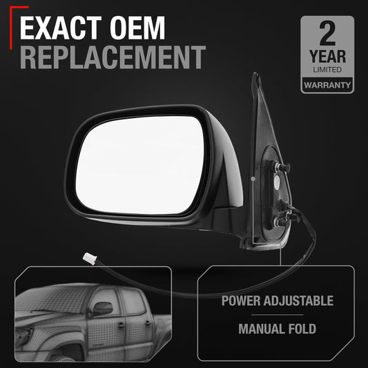 Toyota Tacoma Driver Side Mirror Replacement - Powered Adjustment, Manual Folding, Flat Glass - Textured Black - Driver Side Mirror