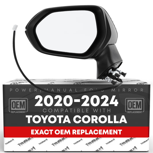 Toyota Corolla Sedan Driver Side Mirror Replacement - Power Adjustment, Manual Folding, Flat Glass - Black - Driver Side Mirror