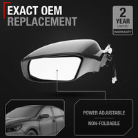 Nissan Altima Sedan Rear View Mirror, Left Driver Side - Power Door Mirror Replacement, Non-Foldable, Flat Glass - Black Cover - Driver Side Mirror