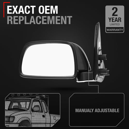 Toyota Tacoma Passenger Side Mirror Replacement - Manual Adjustment, Manual Folding, Convex Glass - Textured Black Cover - Passenger Side Mirror