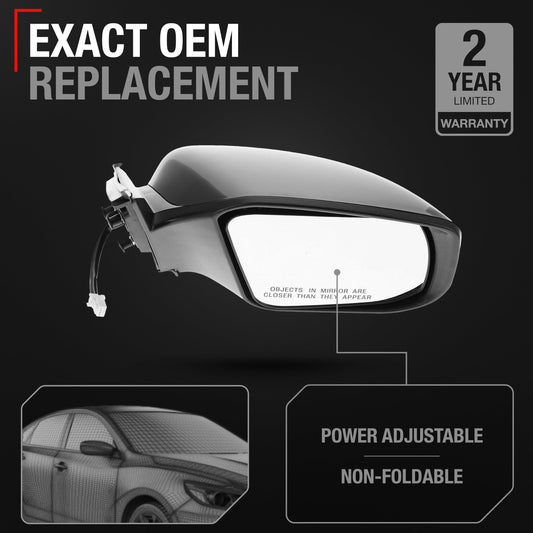 Nissan Altima Rear View Mirror, Right Passenger Side - Power Door Mirror, Non-Foldable, Convex Glass - Black Cover - Passenger Side Mirror