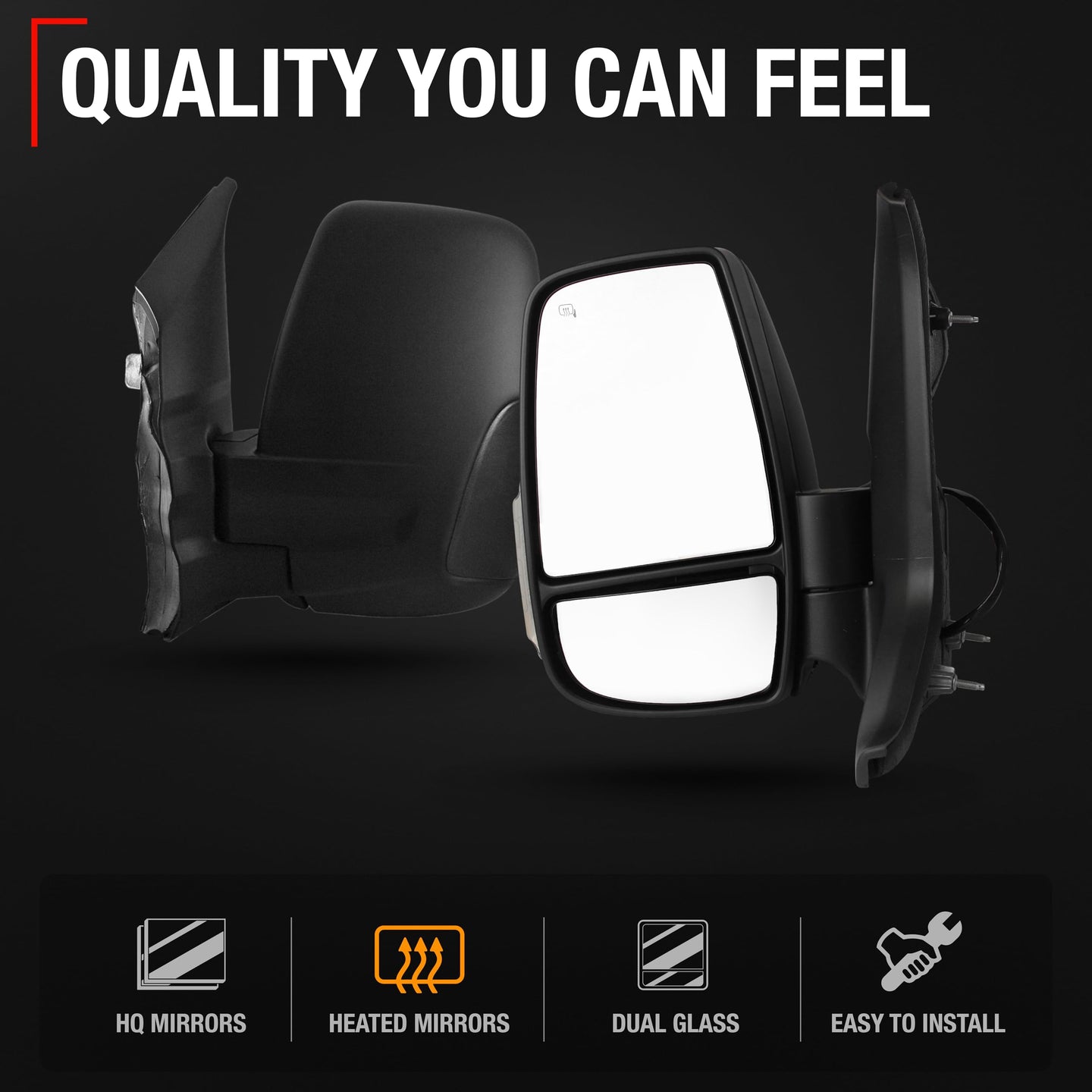 Ford Transit-150, 250, 350, 350 HD Driver Side Mirror Replacement - Short Arm, Manual Folding, Flat Glass - Textured Black - Driver Side Mirror