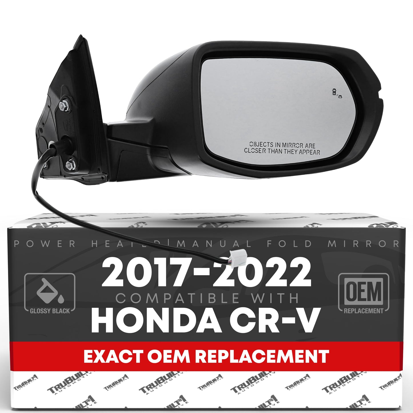 Honda CR-V Passenger Side Mirror - Powered Adjustment, Manual Folding, Heated, Turn Signal, Blind Spot Detection, Convex Glass - Smooth Black - Passenger Side Mirror