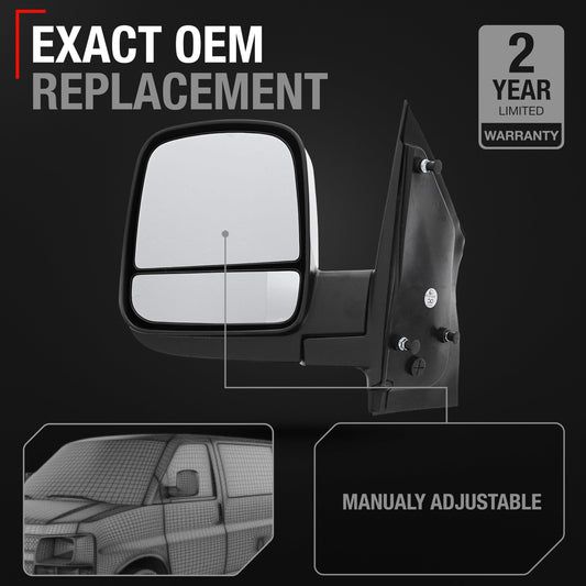 Chevrolet Express, GMC Savana Driver Side Mirror - Manual Folding, Dual Glass, Textured Black - Driver Side Mirror