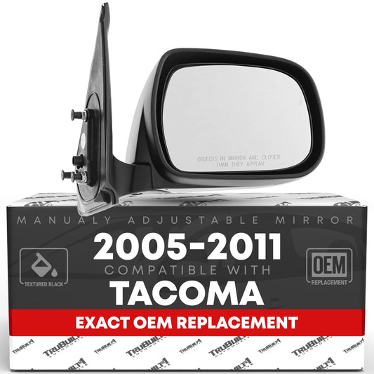 Toyota Tacoma Passenger Side Mirror Replacement - Powered Adjustment, Manual Folding, Convex Glass with English Warning - Textured Black Cover - Passenger Side Mirror