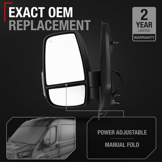 Ford Transit-150, 250, 350 HD Driver Side Mirror - Short Arm, Powered Adjustment, Flat Glass - Driver Side Mirror